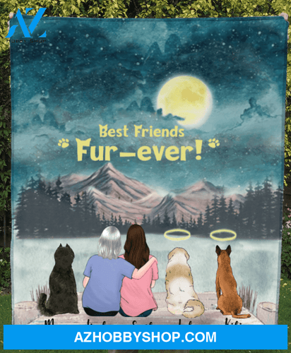 Personalized Mother's Day Gift From Daughter To Mom - Mom With 1 Daughter & 3 Dogs Fleece Blanket - Best Mother's Day Gift Idea - Best Friends Fur-ever