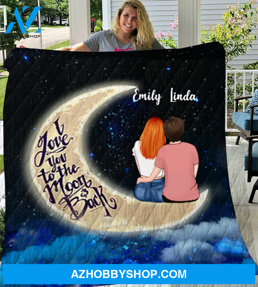 Personalized Mother's Day Gift From Daughter to Mom - Mom with 1 Daughter Night Sky Quilt Blanket - Best mother’s day gift ideas - I love you to the moon and back