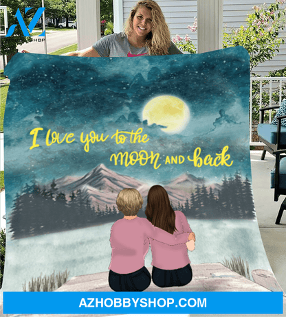 Personalized Mother's day gift from daughter to mom - Mom & 2 daughters personalized fleece blanket - I love you to the moon and back