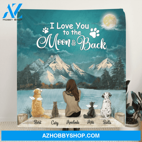 Personalized Mother's Day gift idea for dog mom, cat mom - Mom and 4 Pets Quilt Blanket - Best Gift For Cat Dog Mom - I Love You To The Moon And Back