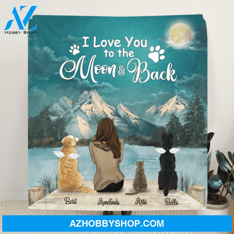 Personalized Mother's Day gift idea for dog mom, cat mom - Mom and 3 Pets Quilt Blanket - Best Gift For Cat Dog Mom - I Love You To The Moon And Back