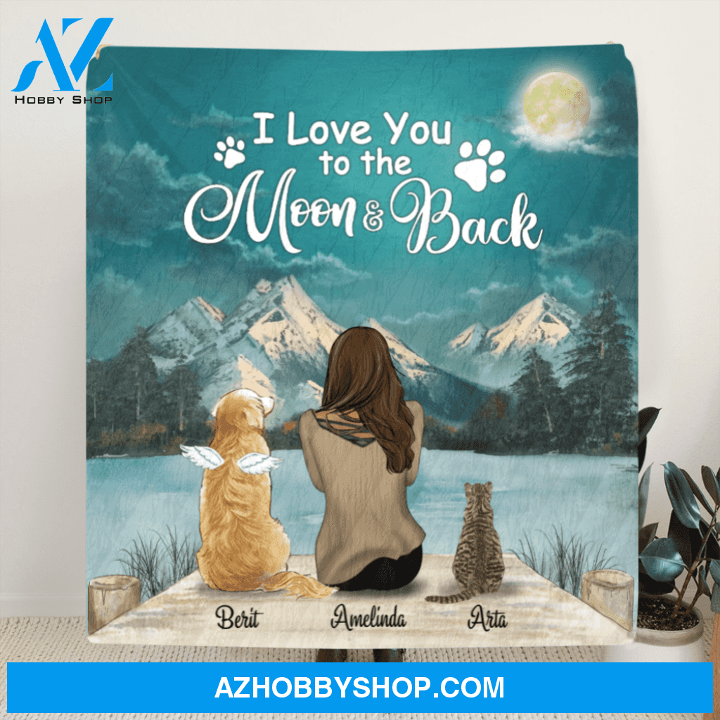 Personalized Mother's Day gift idea for dog mom, cat mom - Mom and Upto 5 Pets Quilt Blanket - I Love You To The Moon And Back