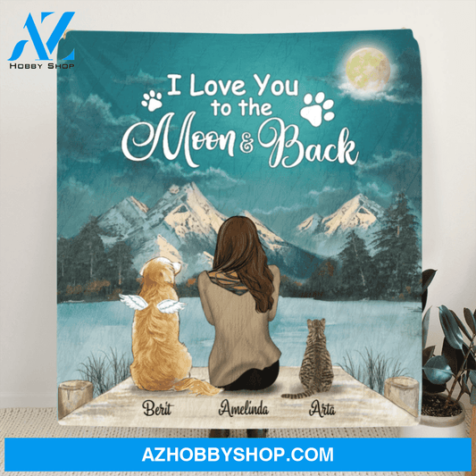 Personalized Mother's Day gift idea for dog mom, cat mom - Mom and Upto 5 Pets Quilt Blanket - I Love You To The Moon And Back