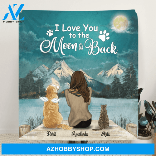 Personalized Mother's Day gift idea for dog mom, cat mom - Mom and Upto 5 Pets Quilt Blanket - I Love You To The Moon And Back