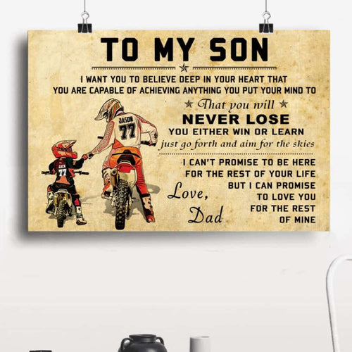 Personalized Motocross Poster, Canvas with custom Name, Number & Appearance, Dad And Son, Vintage Dirt Bike Gifts - NTB0124B02DP