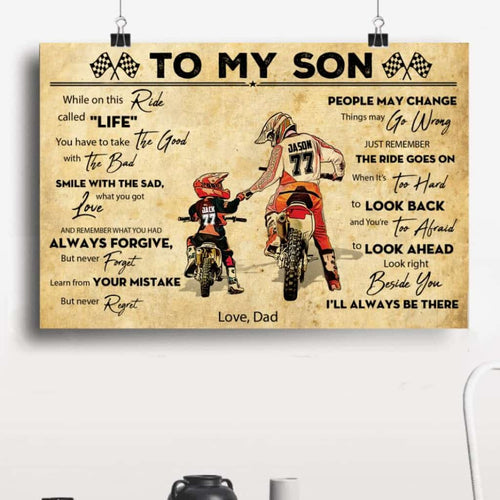 Personalized Motocross Poster, Canvas with custom Name, Number & Appearance, Dad And Son, Vintage Dirt Bike Gifts - NTB0124B01DP