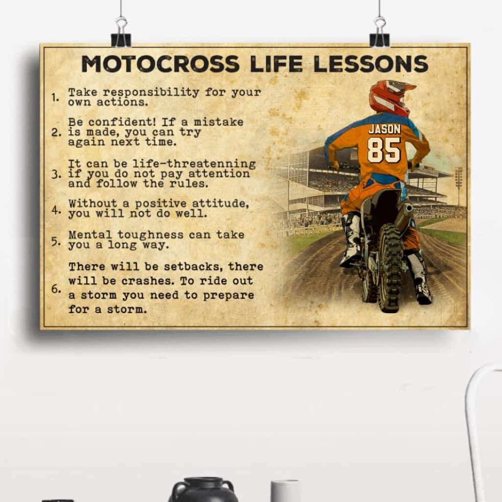 Personalized Motocross Poster, Canvas with custom Name, Number & Appearance, Mx Life Lessons, Vintage Style, Dirt Bike Gifts NTB0224B03DP