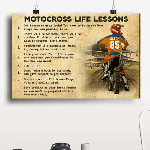 Personalized Motocross Poster, Canvas with custom Name, Number & Appearance, Mx Life Lessons, Vintage Style, Dirt Bike Gifts NTB0224B01DP