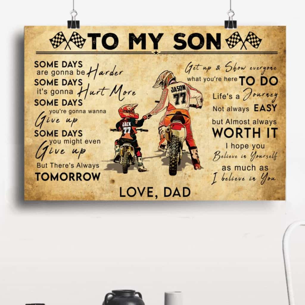 Personalized Motocross Poster Canvas With Custom Name Number & Appearance Vintage Dirt Bike Dad And