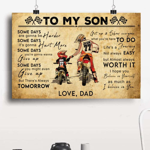 Personalized Motocross Poster, Canvas with custom Name, Number & Appearance, Vintage Dirt Bike Dad And Son - NTB0114B01DP