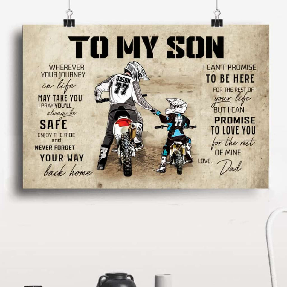 Personalized Motocross Poster, Canvas with custom Name, Number & Appearance, Vintage Style, Dirt Bike Dad And Son, Dad And Daughter Gifts - NTB0125B01DP