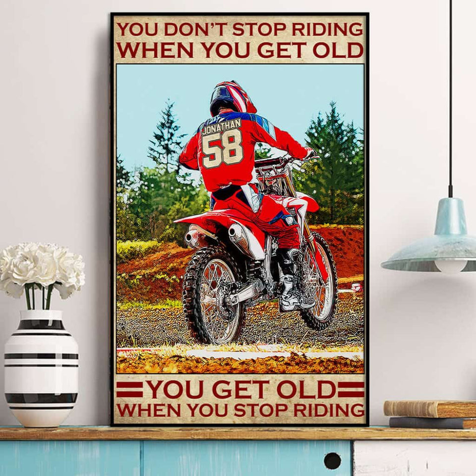 Personalized Motocross Poster Canvas With Custom Name & Number Vintage Style Dirt Bike Gifts 18X12