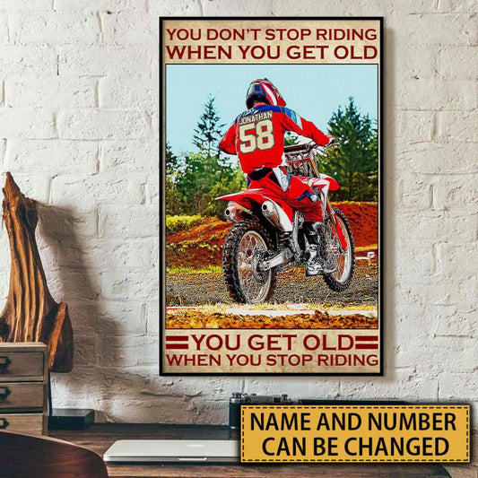 Personalized Motocross Poster, Canvas with custom Name & Number, Vintage Style, Dirt Bike Gifts NTB0129B02DP