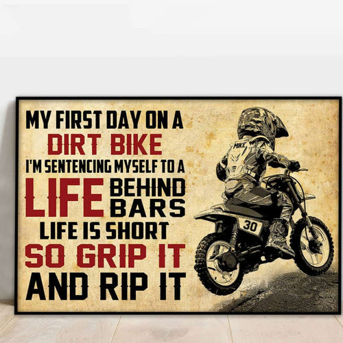 Personalized Motocross Poster, Canvas with custom Name & Number, Vintage Style, Dirt Bike Gifts For Kids NTB0224B02DP
