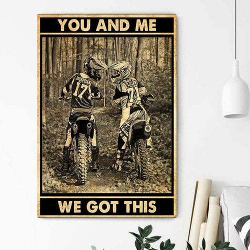 Personalized Motocross Poster, Canvas with custom Name & Number, You And Me We Got This, Dirt Bike Couple - NTB0110B04DP