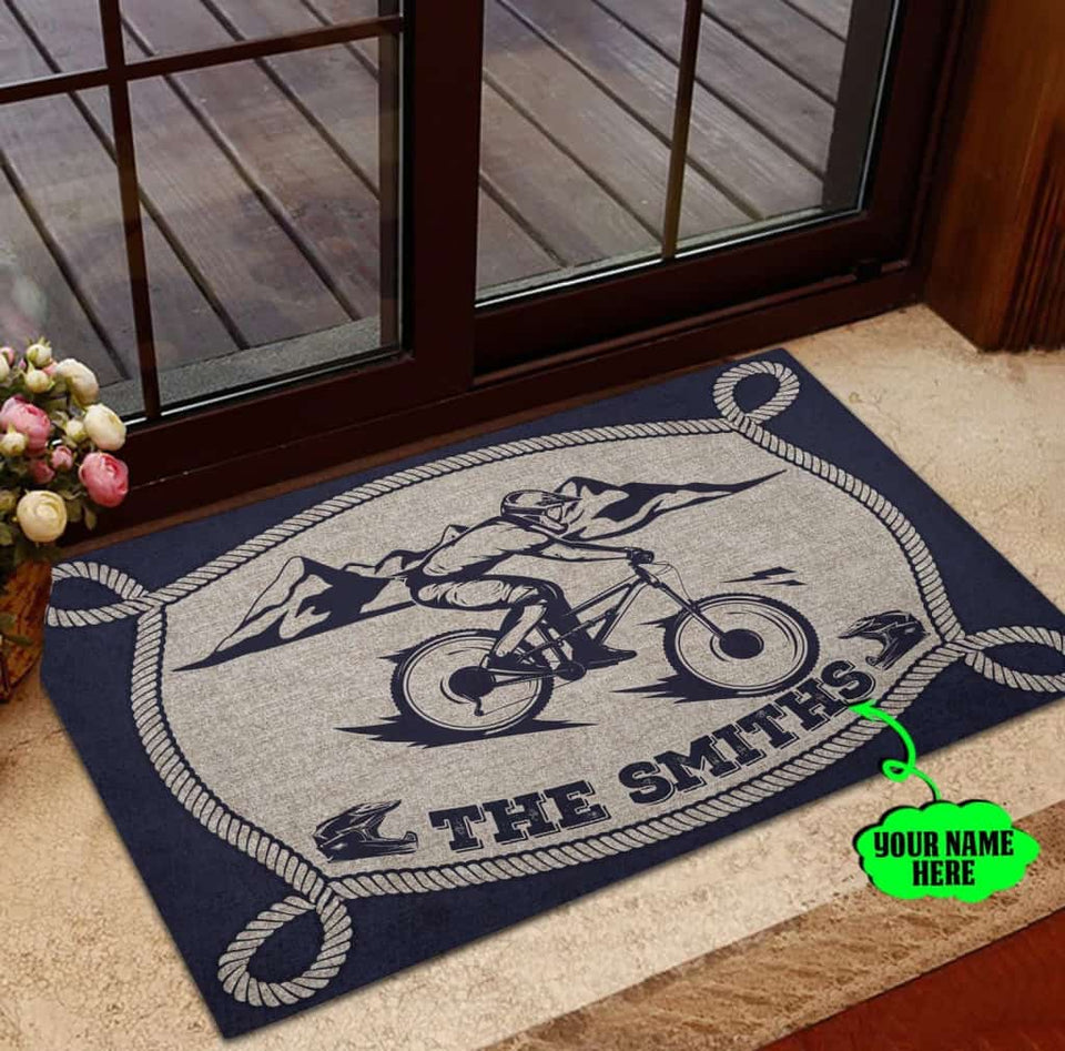 Personalized Mountain Biking Custom Name Doormat Welcome Mat