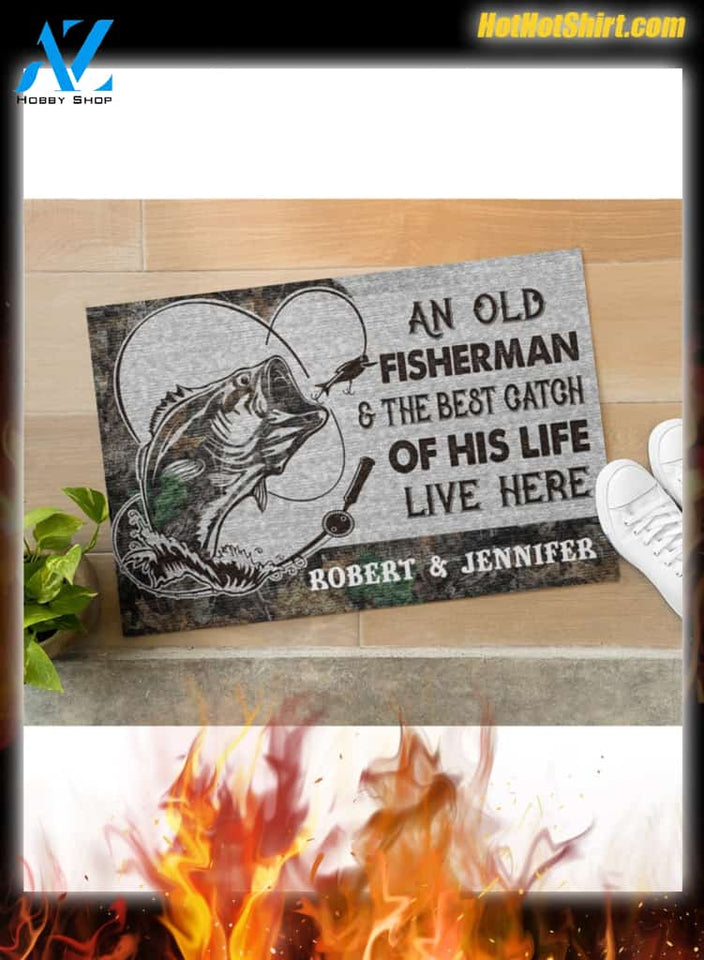 Personalized Name An Old Fisherman And The Best Catch Of His Life Here Doormat