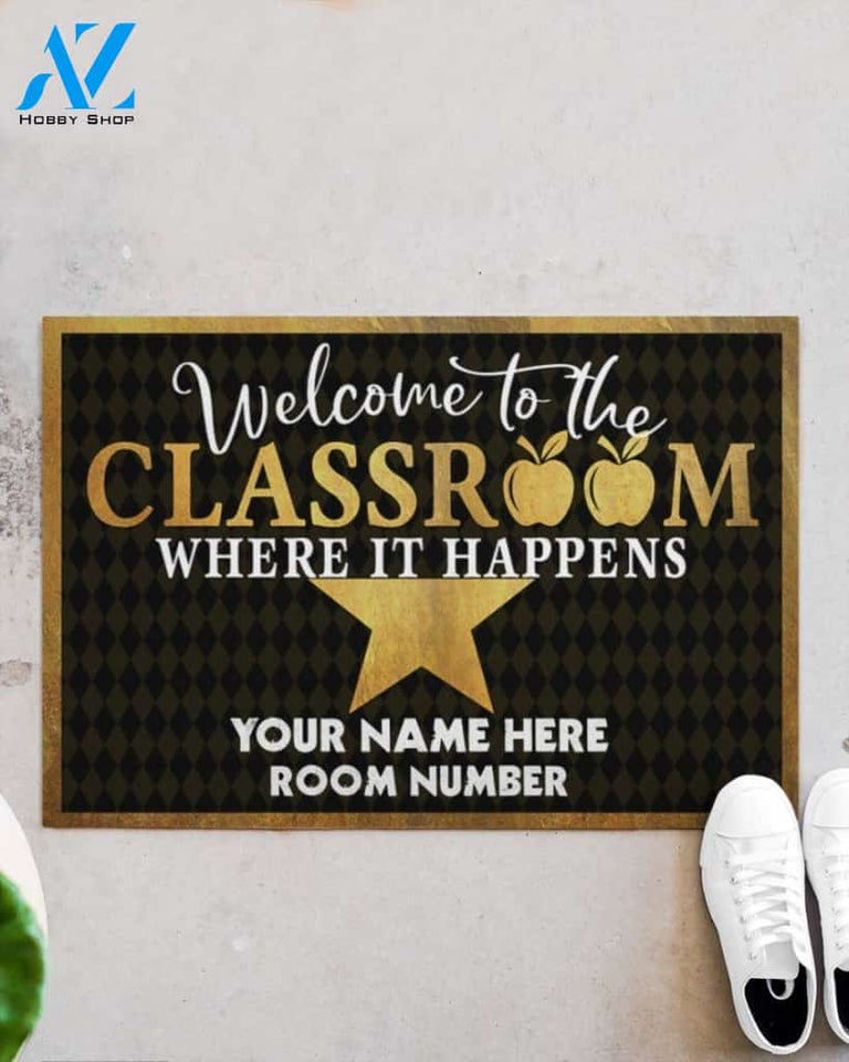 Personalized Name and Number Class Mat Welcome Where It happens Indoor And Outdoor Doormat Gift For Teacher Student Decor Warm House Gift Welcome Mat Back To School