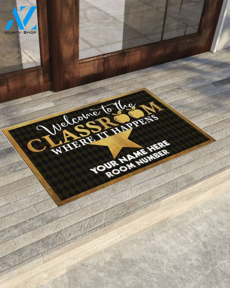 Personalized Name and Number Class Mat Welcome Where It happens Indoor And Outdoor Doormat Gift For Teacher Student Decor Warm House Gift Welcome Mat Back To School