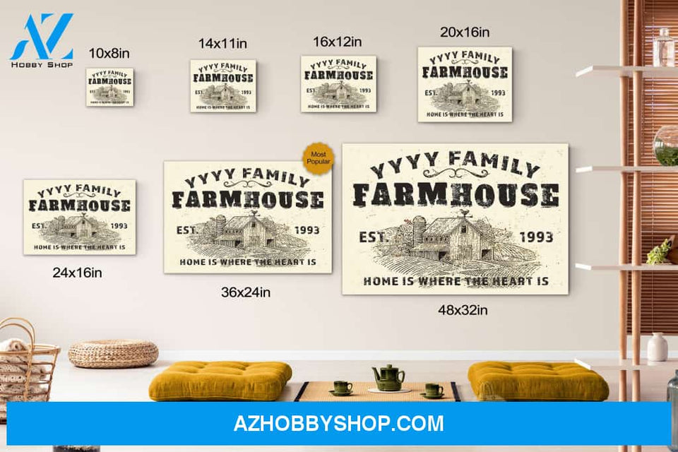Personalized Name And Year Home Is Where The Heart Is Farmhouse Canvas Print Wall Art - Matte Canvas