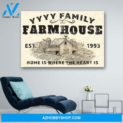 Personalized Name And Year Home Is Where The Heart Is Farmhouse Canvas Print Wall Art - Matte Canvas
