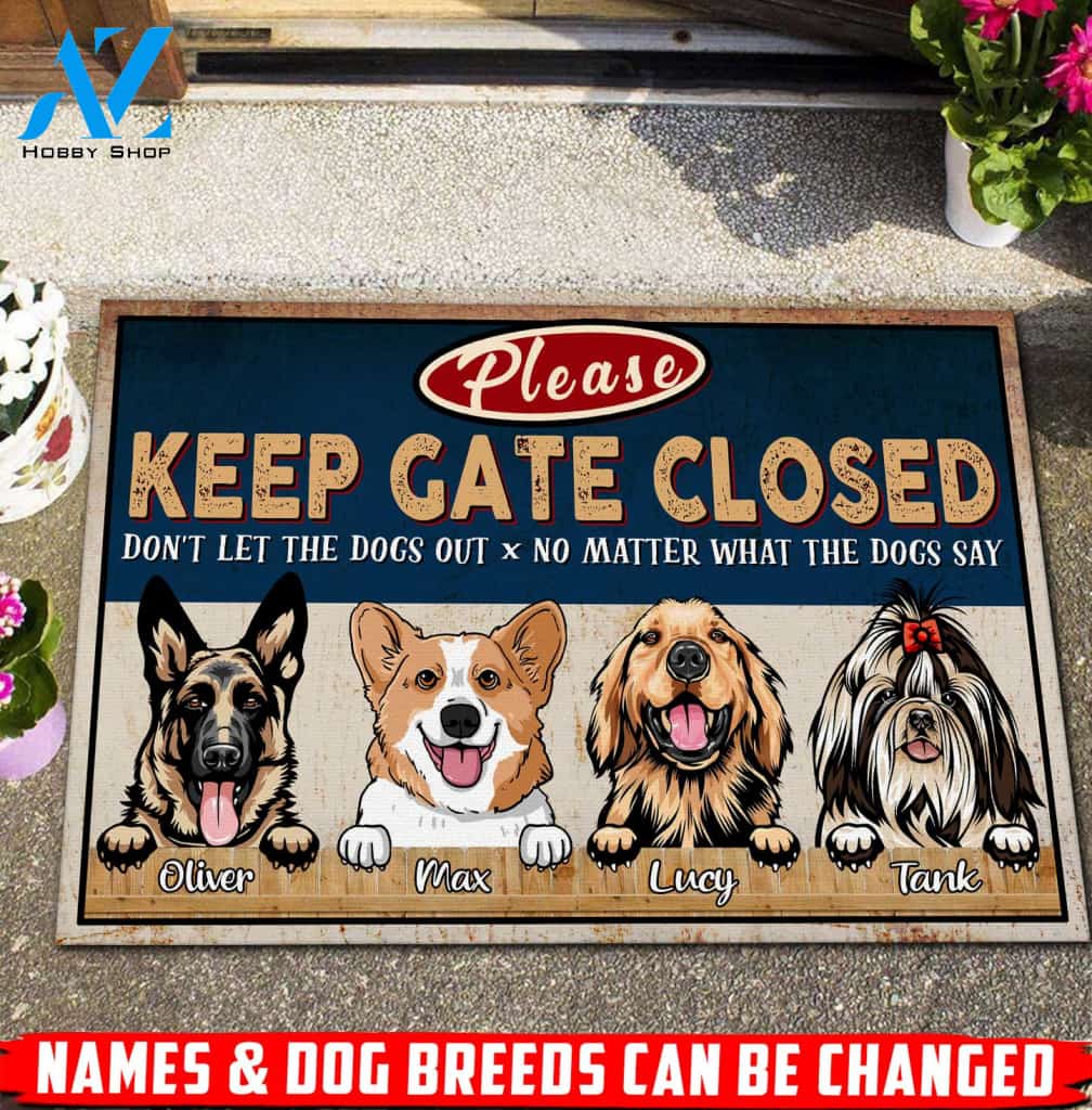 Personalized Name & Dog Breeds Please Keep Gate Closed Door Mart | Welcome Mat | House Warming Gift