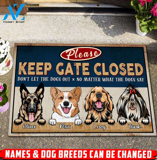Personalized Name & Dog Breeds Please Keep Gate Closed Door Mart | Welcome Mat | House Warming Gift