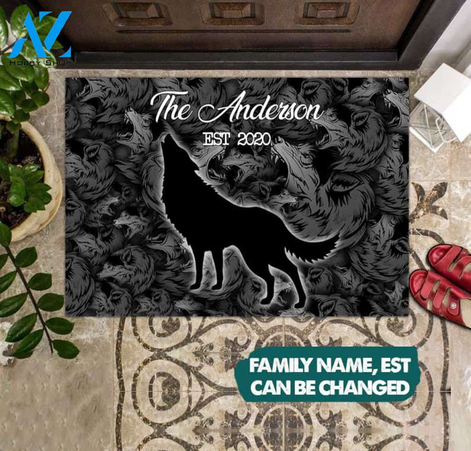 Personalized Name & EST Wolf Doormat Full Printing tdh | hqt-dsh003 | Welcome Mat | House Warming Gift