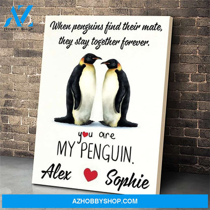 Personalized Name Gift - Penguin Canvas Print Wall Art - Matte Canvas