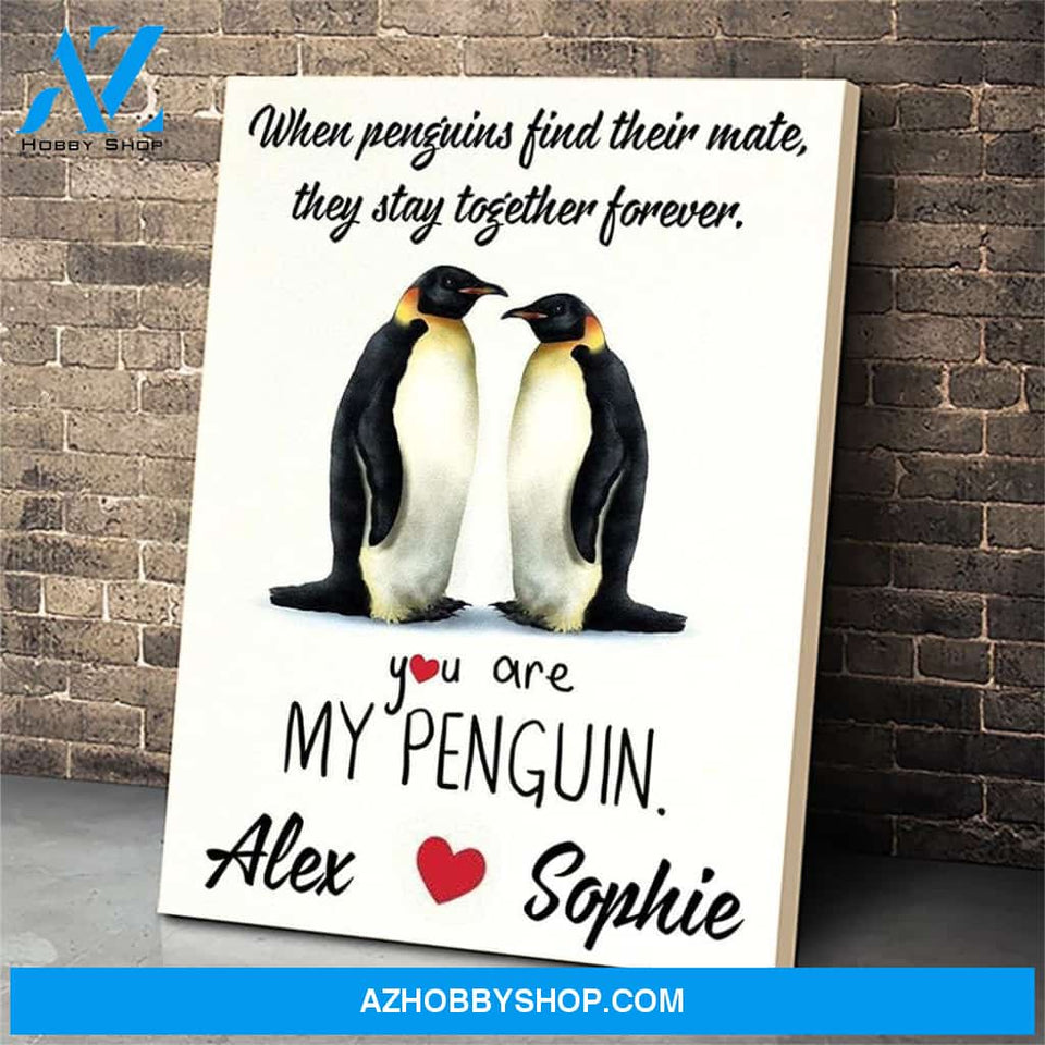 Personalized Name Gift - Penguin Canvas Print Wall Art - Matte Canvas