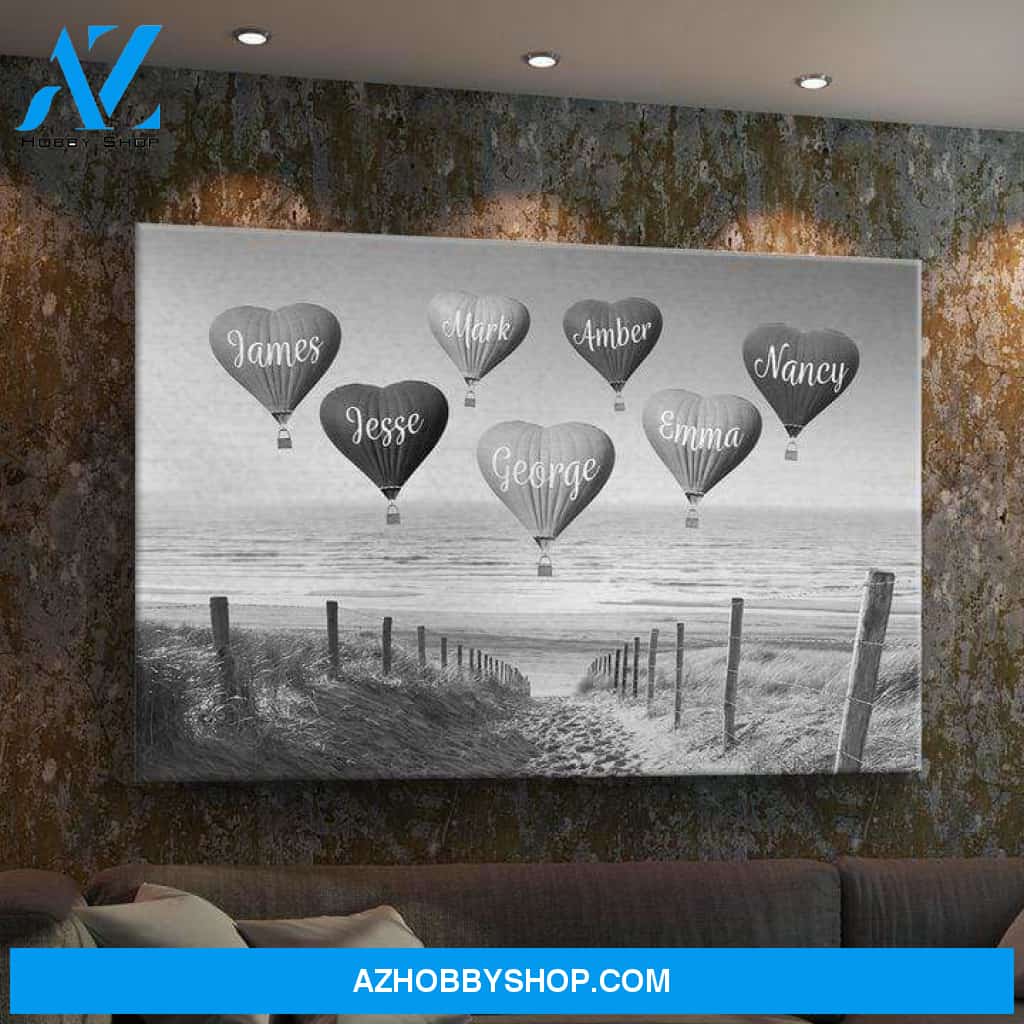 Personalized Name Hot Air Balloon Family Canvas Wall Art, Wall Decor Visual Art