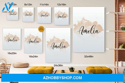 Personalized Name Sign Girl Nursery Print Watercolour Canvas Print Wall Art - Matte Canvas