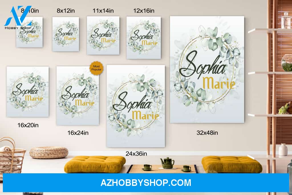 Personalized Name Sign Girls Bedroom Decor Baby Shower Gift Canvas Print Wall Art - Matte Canvas