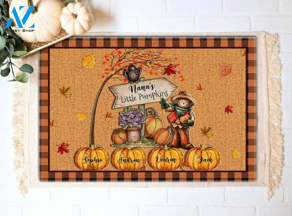 Personalized Nana's Little Pumpkins Doormat, Fall Doormat, Pumpkins Name Doormat, Thanksgiving Doormat, Gift For Grandma Nana Gigi, Decor Warm House Gift Welcome Mat