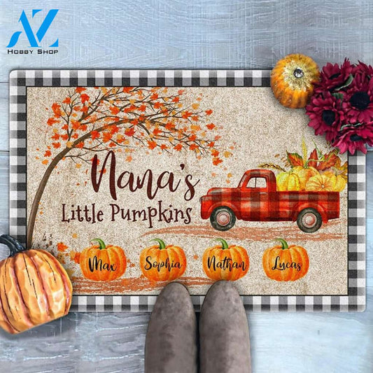 Personalized Nana's Little Pumpkins Doormat, Pumpkins Truck Doormat With Grandkids Names, Fall Doormat, Fall Decor, Nana Gift, Decor Warm House Gift Welcome Mat