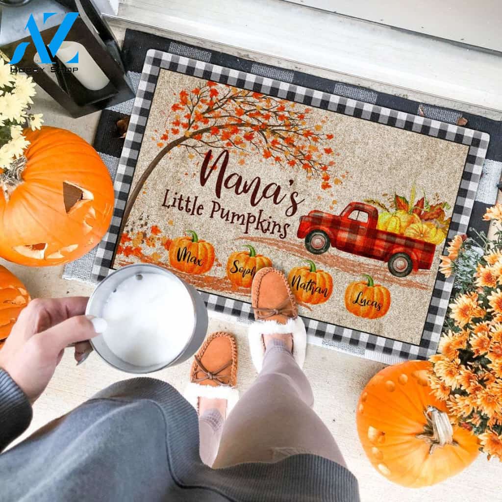 Personalized Nana's Little Pumpkins Doormat, Pumpkins Truck Doormat With Grandkids Names, Fall Doormat, Fall Decor, Nana Gift, Decor Warm House Gift Welcome Mat