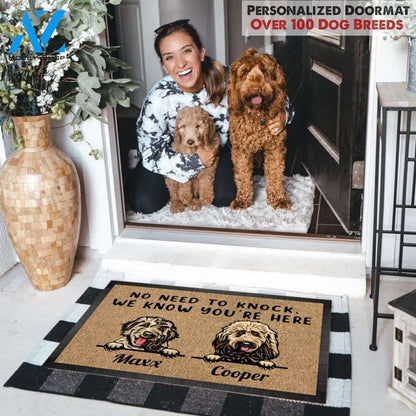 Gosszy - Personalized No Need To Knock We Know You're Here, all guest must be approved by the dog, Dog mat custom, Pawprints Doormat, dog doormat, dog gift, dog mat, custom dog - Dog mat custom