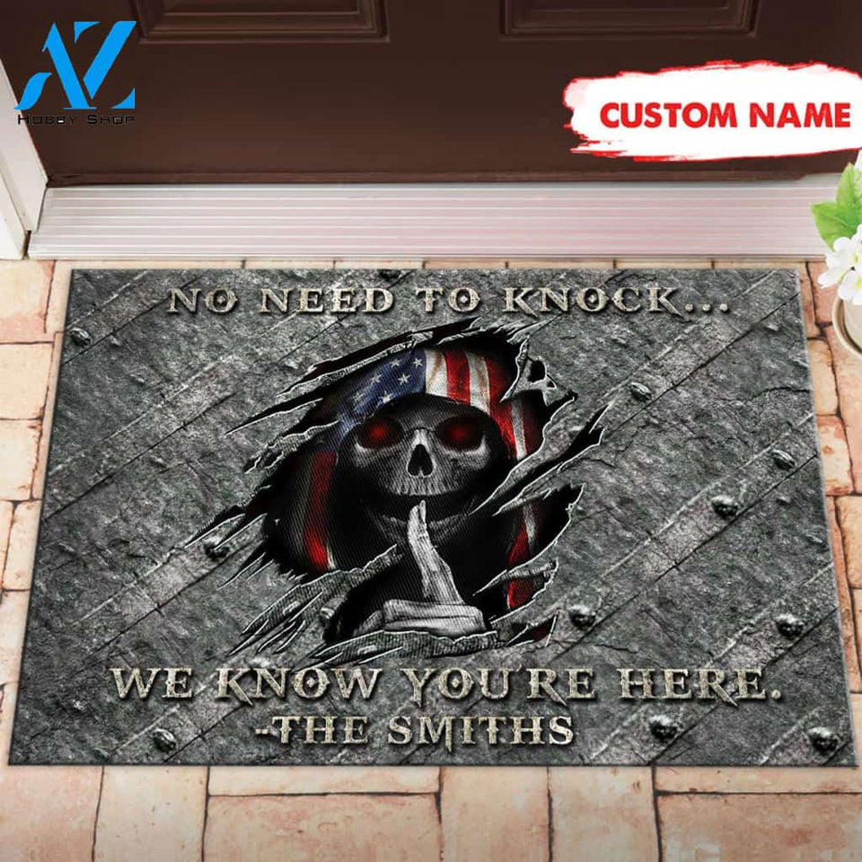 Personalized No Need To Knock We Know You're Here Skull Doormat Full Printing | Welcome Mat | House Warming Gift