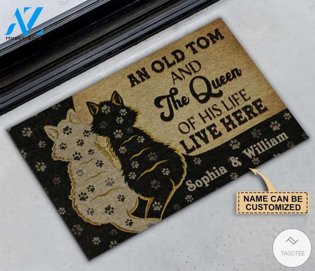 Personalized Old Tom And The Queen Of His Life Live Here Cat Doormat