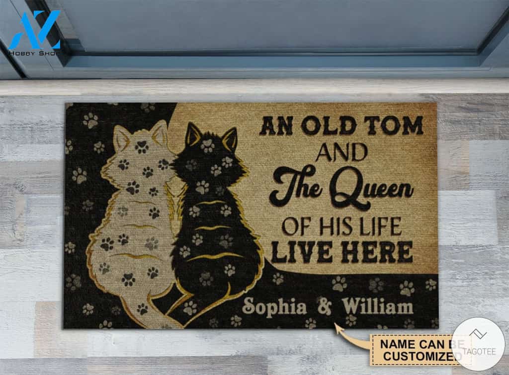 Personalized Old Tom And The Queen Of His Life Live Here Cat Doormat