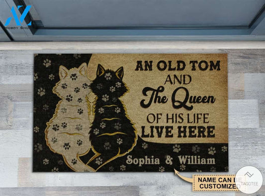 Personalized Old Tom And The Queen Of His Life Live Here Cat Doormat