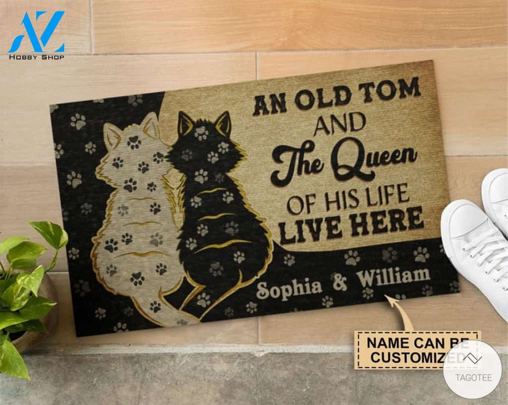 Personalized Old Tom And The Queen Of His Life Live Here Cat Doormat