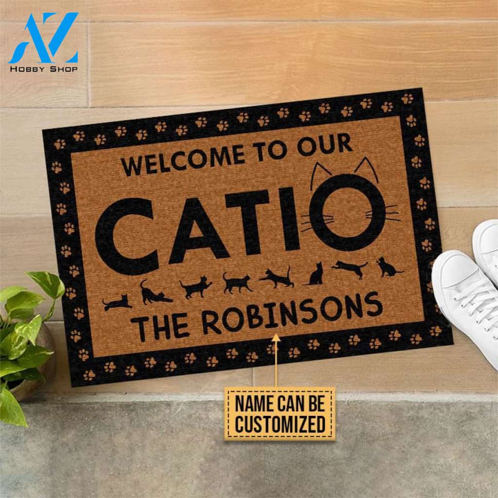 Personalized Patio Cat Welcome To Our Catio Custom Doormat | WELCOME MAT | HOUSE WARMING GIFT