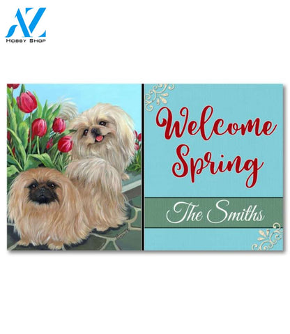 Personalized Pekingese and Tulips Doormat - 18" x 30"