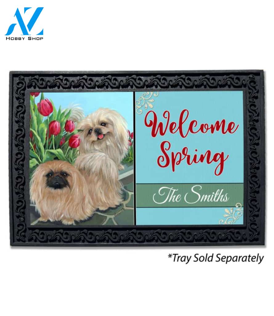Personalized Pekingese and Tulips Doormat - 18" x 30"