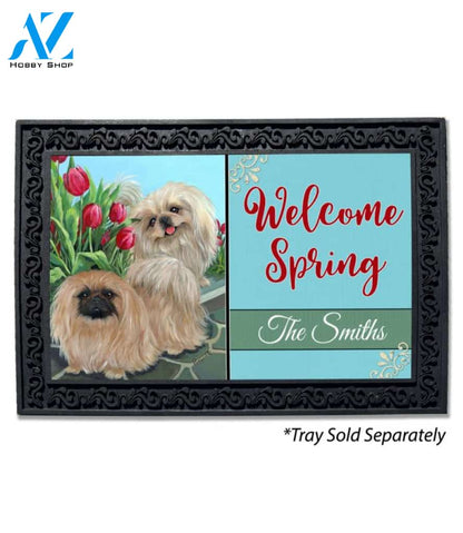 Personalized Pekingese and Tulips Doormat - 18" x 30"