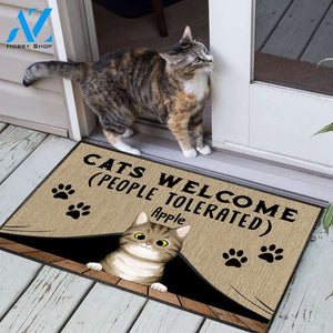 Gosszy - Personalized People Tolerated Welcome Cat Doormat With Anti-slip Rubber, Cat Breeds & Name Can Be Changed, Non-Woven Fabric Doormat, Funny Front Door Mats