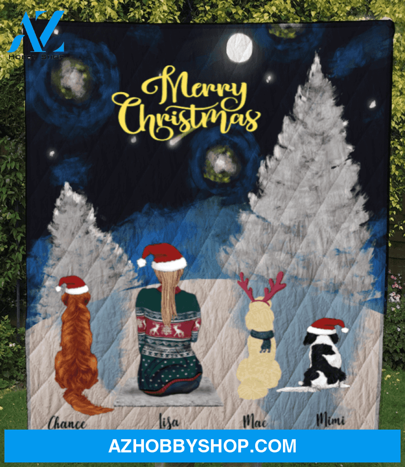 Personalized pet blanket - Gift for cat dog mom, cat dog lovers - Mom & 3 Pets Winter camping quilt