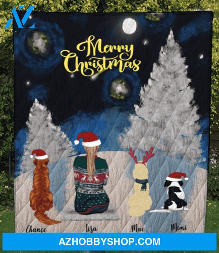 Personalized pet blanket - Gift for cat dog mom, cat dog lovers - Mom & 3 Pets Winter camping quilt