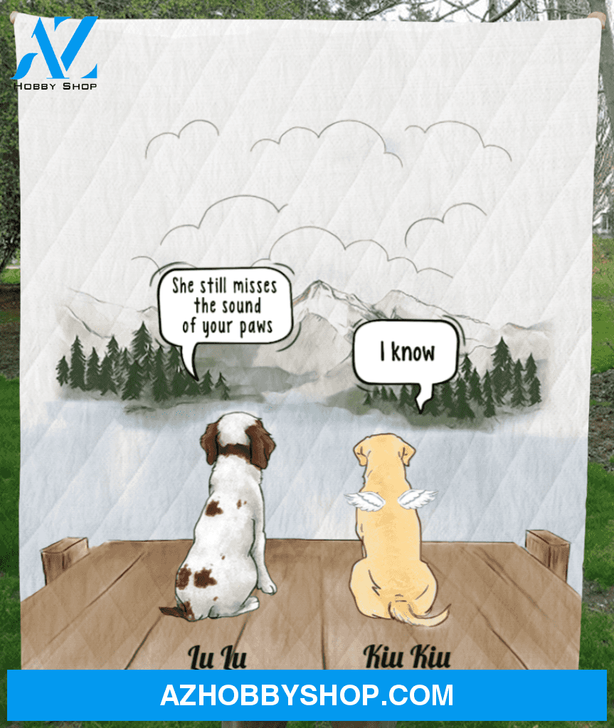 Personalized pet memorial gift idea for cat dog lovers, cat dog dad, mom - 2 pets memorial quilt blanket - You left paw prints on her heart